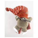 AVON Brown Felt Teddy Bear On Ice Skates Base Metal Brooch .