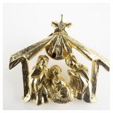 Vintage Nativity Scene Manger Gold Tone Base Metal Brooch .