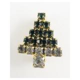 Cute Mini Rhinestone Christmas Tree Gold Plated Base Metal Brooch .