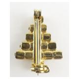 Cute Mini Rhinestone Christmas Tree Gold Plated Base Metal Brooch .