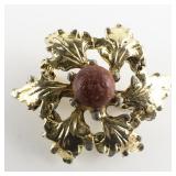 Cute Mini Wreath With Red Stone Accent Gold Plated Base Metal Brooch .