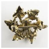 Cute Mini Wreath With Red Stone Accent Gold Plated Base Metal Brooch .