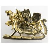 Colorful Enamel & Rhinestone Santa Sleigh Gold Plated Base Metal Brooch .