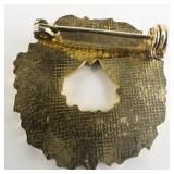 Red & Green Enamel Wreath Gold Plated Base Metal Brooch .