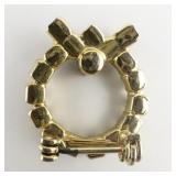 Mini Red, Green, & White Rhinestone Wreath Gold Plated Base Metal Brooch .