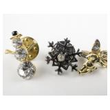 Group of 3  Rhinestone Snowman Base Metal Lapel Pin & Angel Base Metal Lapel Pin & Snowflake Base Metal Lapel Pin.