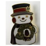 Cute Mini Enamel Snowman Gold Plated Base Metal Brooch .