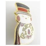Cute Mini Enamel Snowman Gold Plated Base Metal Brooch .