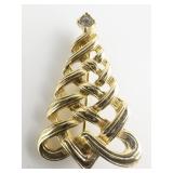 AVON Christmas Tree With Rhinestone Star gold Plated Base Metal Brooch .