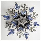 NOLAN MILLER Blue Rhinestone Snowflake Silver Tone Base Metal Brooch