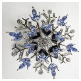 NOLAN MILLER Blue Rhinestone Snowflake Silver Tone Base Metal Brooch