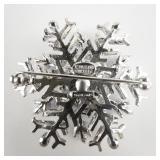 NOLAN MILLER Blue Rhinestone Snowflake Silver Tone Base Metal Brooch