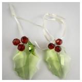 Swarovski Set of two 200 6 Crystal Holly Leaf Ornament .