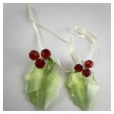 Swarovski Set of two 200 6 Crystal Holly Leaf Ornament .