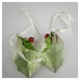 Swarovski Set of two 200 6 Crystal Holly Leaf Ornament .