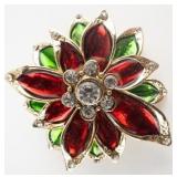 Monet Vintage Poinsettia Base Metal Brooch .