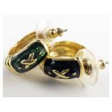 JOAN RIVERS X-Mas Red & Green Enamel Gold Tone Base Metal Half-Hoop Pierced Earrings.