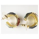 JOAN RIVERS X-Mas Red & Green Enamel Gold Tone Base Metal Half-Hoop Pierced Earrings.