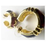 JOAN RIVERS X-Mas Red & Green Enamel Gold Tone Base Metal Half-Hoop Pierced Earrings.