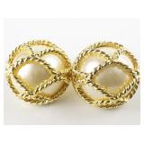 JOAN RIVERS Festive Simulated Pearl Gold Tone Base Metal Post Back Pierced Earrings.