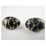 JOAN RIVERS Green Enameled Rhinestone Gold Plated Base Metal Pierced Earrings .