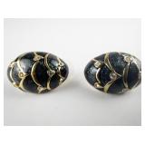 JOAN RIVERS Green Enameled Rhinestone Gold Plated Base Metal Pierced Earrings .