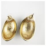 JOAN RIVERS Green Enameled Rhinestone Gold Plated Base Metal Pierced Earrings .
