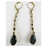 JOAN RIVERS Green Rhinestone Gold Plated Base Metal Hinged Wire Dangle Earrings.