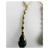 JOAN RIVERS Green Rhinestone Gold Plated Base Metal Hinged Wire Dangle Earrings.