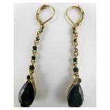 JOAN RIVERS Green Rhinestone Gold Plated Base Metal Hinged Wire Dangle Earrings.