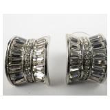 NOLAN MILLER Glamour Collection Explosive Hoop Baguette Rhinestone silver Tone Base Metal Pierced Earrings .