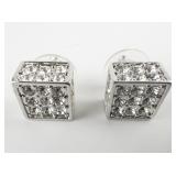 JOAN RIVERS Icy Square Rhinestone silver Tone Base Metal Pierced Earrings .