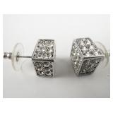 JOAN RIVERS Icy Square Rhinestone silver Tone Base Metal Pierced Earrings .