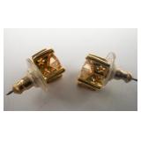 JOAN RIVERS Champaign Cz Star Cut gold Tone Base Metal Stud Earrings .