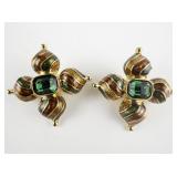 JOAN RIVERS Russian Cathedral Church Cross Dome Gold Tone Base Metal Clip-On Earrings .