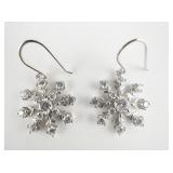 Sparkling Cz Snowflake sterling Silver French Wire Earrings .