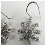 Sparkling Cz Snowflake sterling Silver French Wire Earrings .