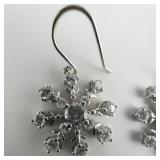 Sparkling Cz Snowflake sterling Silver French Wire Earrings .