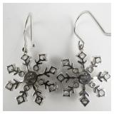 Sparkling Cz Snowflake sterling Silver French Wire Earrings .