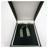 Clover Green Enamel sterling Silver Hinged Wire Dangle Earrings.