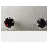 Group of 4  Red, White, Purple, & Green Rhinestone silver Tone Base Metal Stud Earrings .