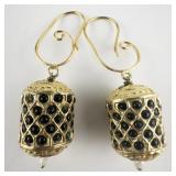 Meenakari Red & Green Barrel Ornamental gold Tone Base Metal French Wire Earrings .