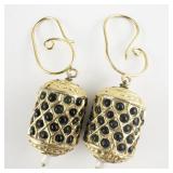 Meenakari Red & Green Barrel Ornamental gold Tone Base Metal French Wire Earrings .
