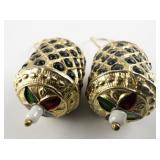 Meenakari Red & Green Barrel Ornamental gold Tone Base Metal French Wire Earrings .