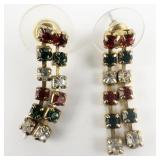 Red, Green & White Rhinestone gold Plated Base Metal Dangle Earrings .