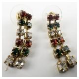 Red, Green & White Rhinestone gold Plated Base Metal Dangle Earrings .