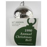 Wallace Silversmiths  1990 "Peaceful Doves" silver plate Christmas Sleigh Bell Ornament . 20th Edition