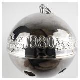 Wallace Silversmiths  1980 "Candles & Holly" silver plate Christmas Sleigh Bell Ornament .