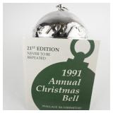 Wallace Silversmiths  1991 "Poinsettias" silver plate Christmas Sleigh Bell Ornament . 21st Edition