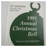 Wallace Silversmiths  1991 "Poinsettias" silver plate Christmas Sleigh Bell Ornament . 21st Edition